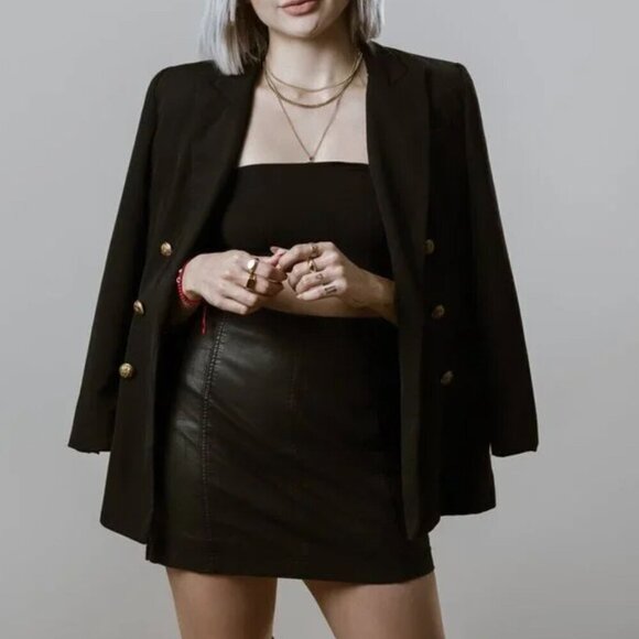 Free People Black Faux Leather Mini Skirt Sz 10 - Picture 1 of 15